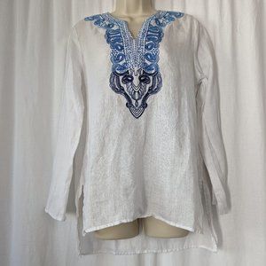 Symple NYC White Embroidered Blouse Size Medium